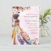 Bloemrijke zwarte bruid waterverf bruiloft kaart (Staand voorkant)