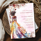 Bloemrijke zwarte bruid waterverf bruiloft kaart