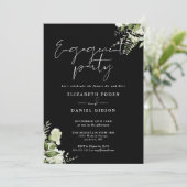 Bloemrijke zwarte en witte verlovingsfeest kaart (Staand voorkant)