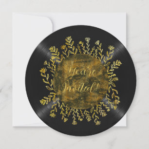 Bloemrijke zwarte gouden vinylplaat Dj-verjaardags Kaart