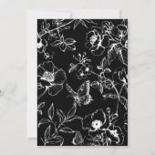 Bloemrijke zwarte witte proefbruiloftdiner kaart (Achterkant)