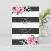 Bloemrijke zwarte witte strepen. Roze bloemen brui Kaart (Staand voorkant)