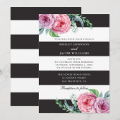 Bloemrijke zwarte witte strepen. Roze bloemen brui Kaart (Voorkant / Achterkant)