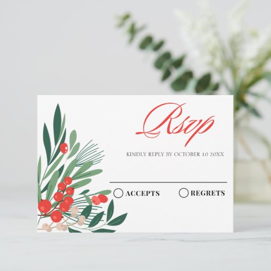 Bloemrode kers RSVP kaartje (Staand voorkant)