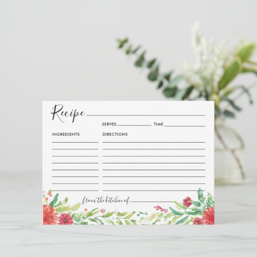 Bloemrode waterverfkaart voor gastrecepten kaart (Staand voorkant)