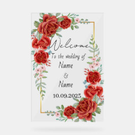 Bloemrood acryl bruiloft teken bord