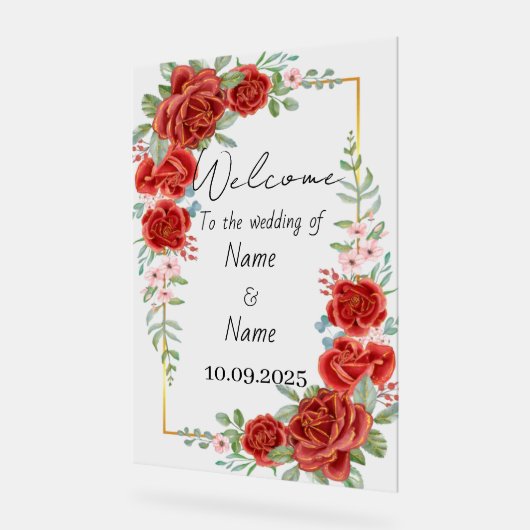 Bloemrood acryl bruiloft teken bord (Hoek)