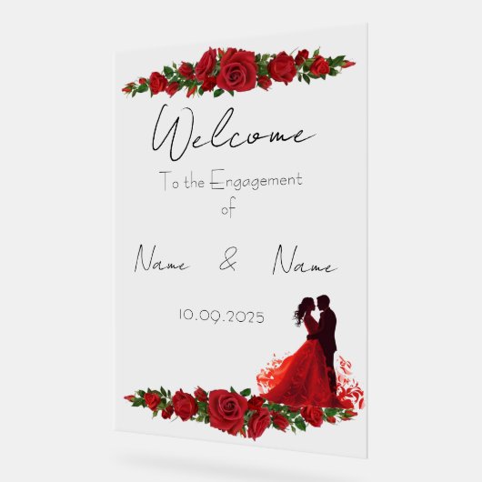 Bloemrood acryl Verloving teken Acryl Bord (Hoek)