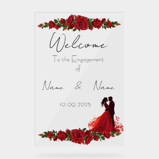 Bloemrood acryl Verloving teken Bord (Voorkant)