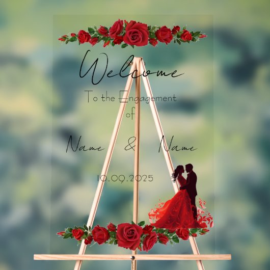 Bloemrood acryl Verloving teken Bord (Neutraal)