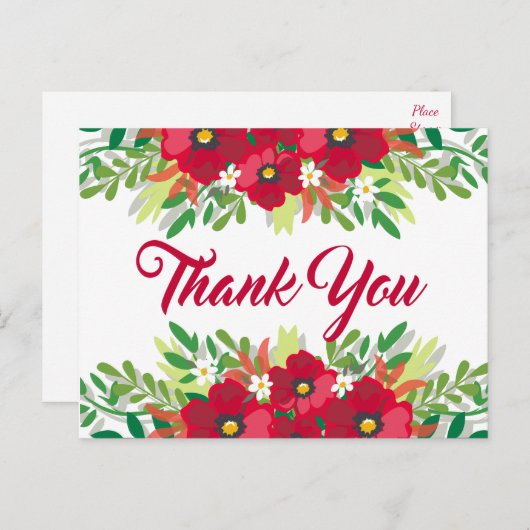 Bloemrood Dank u Bourgondische bloemen Briefkaart (Voorkant / Achterkant)