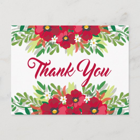 Bloemrood Dank u Bourgondische bloemen Briefkaart (Voorkant)