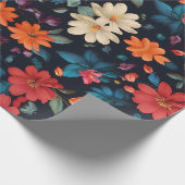 Bloemrood en blauw op zwart cadeaupapier (Hoek)