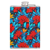 Bloemrood gele bloemen Patroon-13075 Heupfles (Achterkant)