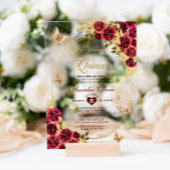 Bloemrood goud tiara vlinder mis quinceañera acryl uitnodigingen