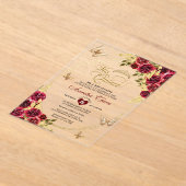 Bloemrood goud tiara vlinder mis quinceañera acryl uitnodigingen (Laagn)