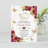 Bloemrood goud tiara vlinder mis quinceañera kaart (Staand voorkant)