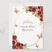 Bloemrood goud tiara vlinder mis quinceañera kaart (Achterkant)