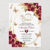 Bloemrood goud tiara vlinder mis quinceañera kaart (Voorkant / Achterkant)