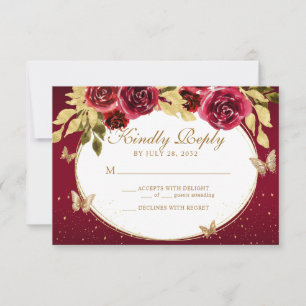 Bloemrood goud tiara vlinder quinceañera RSVP kaartje