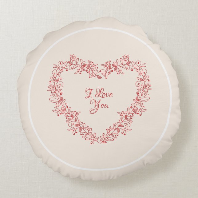 Bloemrood Hart Elegante  Valentijnsdag Rond Kussen (Achterkant)