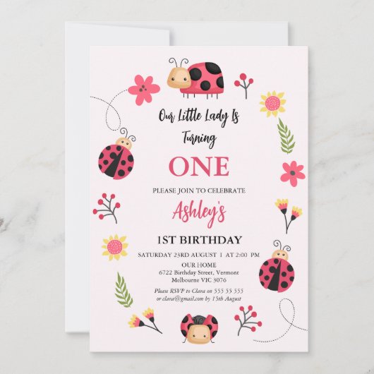 Bloemrood Roze Onze kleine lieveheersbeestje 1e ve Kaart (Voorkant)