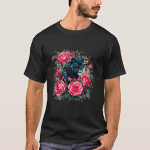 Bloemrood Rozen Panther Zwart Feline  T-shirt