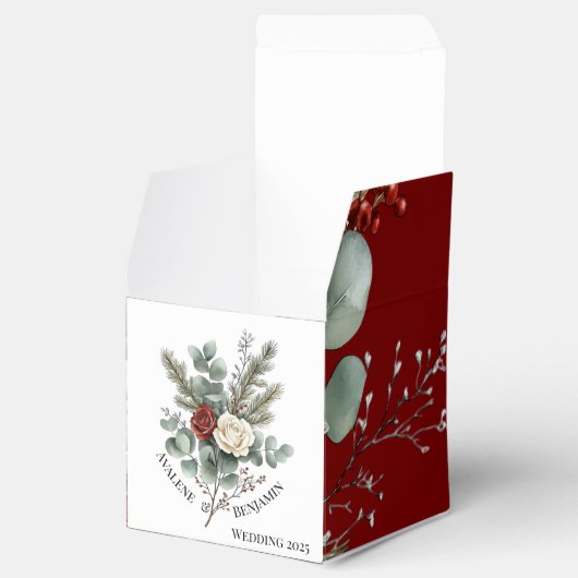 Bloemrood Wit Kerst Roos bruiloft Bedankdoosjes (Geopend)