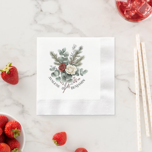 Bloemrood Wit Kerst Rozen bruiloft Servet (Insitu)