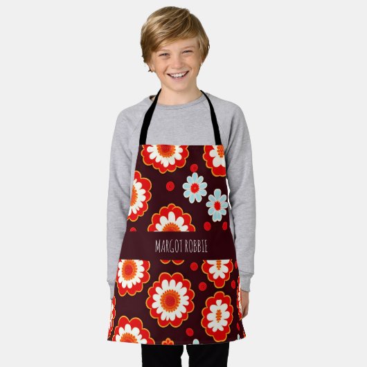  bloemrood wit mozaïekpatroon schort (Gedragen)