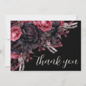 Bloemrood Zwart Gotische bruiloft Bedankkaart (Voorkant)