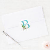 Bloemroos monogram in turquoise letter B Ronde Sticker (Envelop)