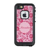 Bloemrooster patroon van thee rozen op roze naam LifeProof iPhone hoesje (Achterkant)
