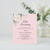 Bloemroze 25ste huwelijksverjaardag uitnodiging (Staand voorkant)