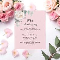Bloemroze 25ste huwelijksverjaardag uitnodiging