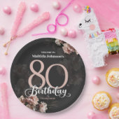 Bloemroze 80ste verjaardag papieren bordje (Feest)