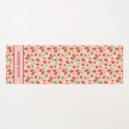 Bloemroze Aardbeienpatroon Gepersonaliseerde Kinde Yogamat (Voorkant (horizontaal))
