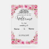 Bloemroze acryl bruiloft teken bord (Voorkant)