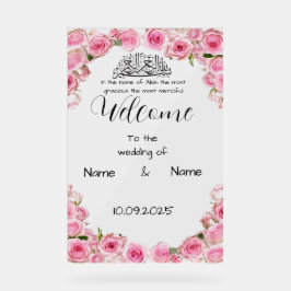 Bloemroze acryl bruiloft teken bord