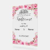 Bloemroze acryl bruiloft teken bord (Hoek)