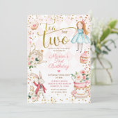 Bloemroze Alice Tea voor twee verjaardagsfeestje Kaart (Staand voorkant)