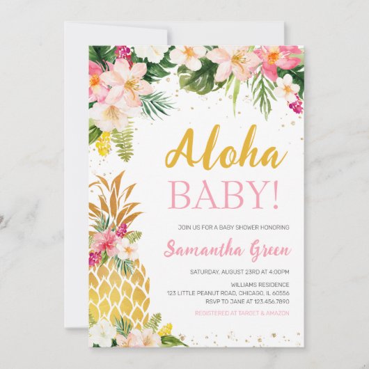 Bloemroze ananas Baby shower Kaart (Voorkant)