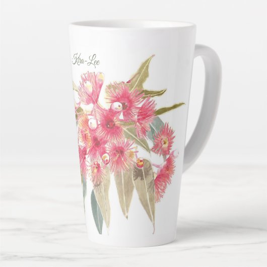 Bloemroze aquarel gepersonaliseerd latte mok (Rechterhoek)