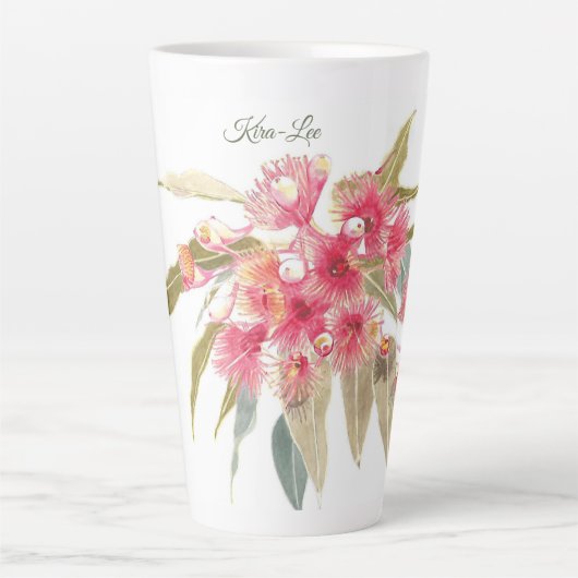 Bloemroze aquarel gepersonaliseerd latte mok (Voorkant)