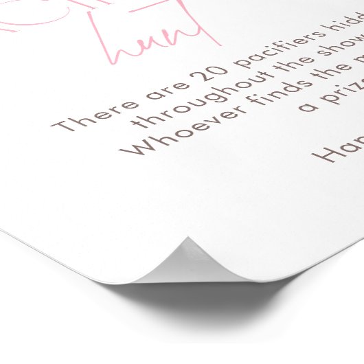 Bloemroze Baby shower Spel Pacifier Hunt Poster (Hoek)