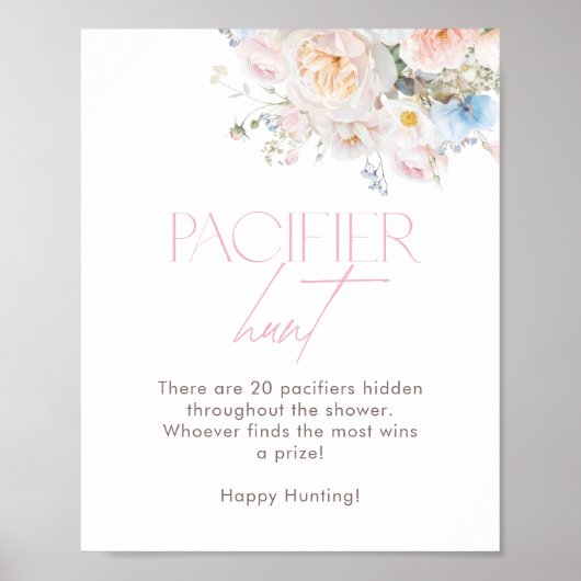 Bloemroze Baby shower Spel Pacifier Hunt Poster (Voorkant)