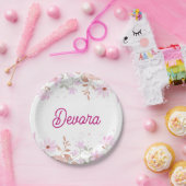 Bloemroze bas mitzva bord met naam (Feest)