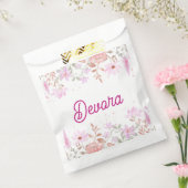 Bloemroze bas mitzva servet met naam bedankzakje (Gezegeld)
