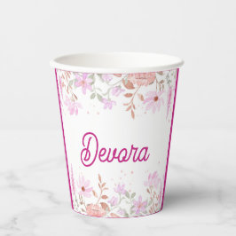 Bloemroze bas mitzva servet met naam papieren bekers