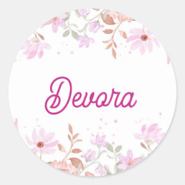 Bloemroze bas mitzva servet met naam ronde sticker